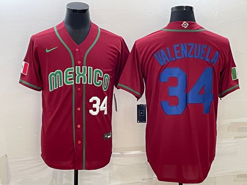 Men 2023 World Cub Mexico #34 Valenzuela Red Nike MLB Jersey11->more jerseys->MLB Jersey